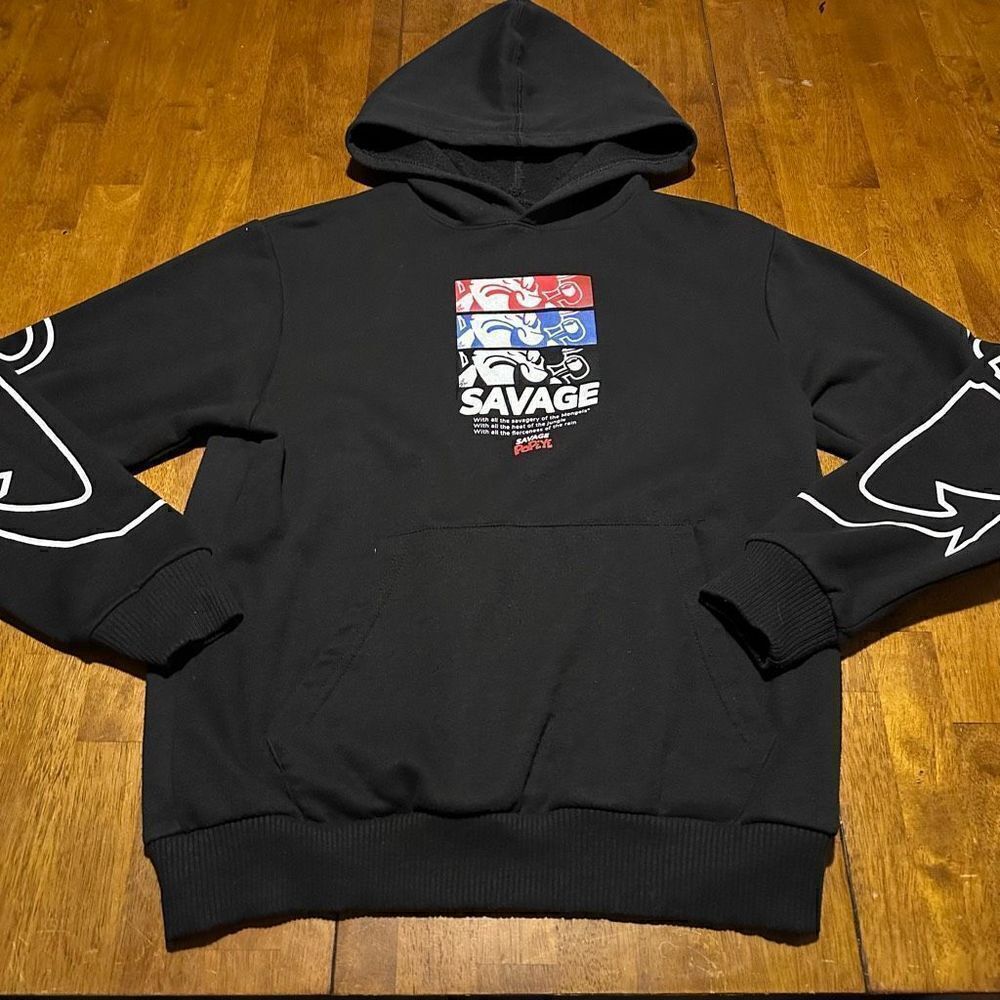 Savage Popeye Hoodie Black Hooded Sweater Sweatshirt Pullover Boys Youth Sz L